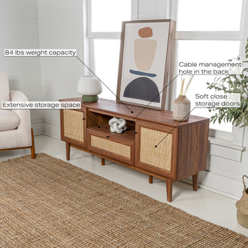 Finley 59 in. Farmhouse Caned TV Stand with Drawer and Storage Doors Fits TVs up to 65 in. with Cable Management - JONATHAN Y